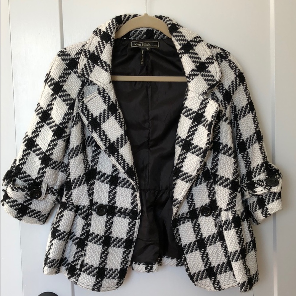 White and Black Plaid Jacket